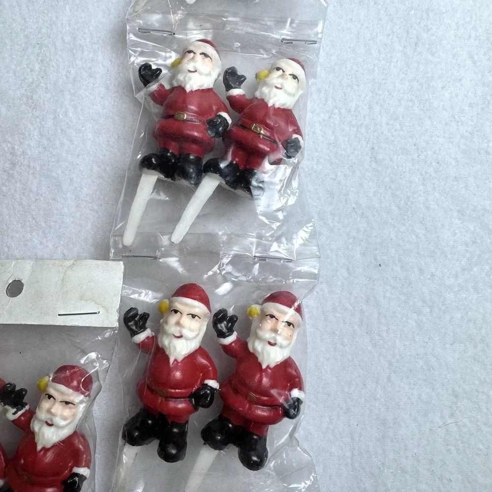 Vintage Lot Of 12 Santa Clause Cupcake Picks Toppers Red Plastic Christmas Decor